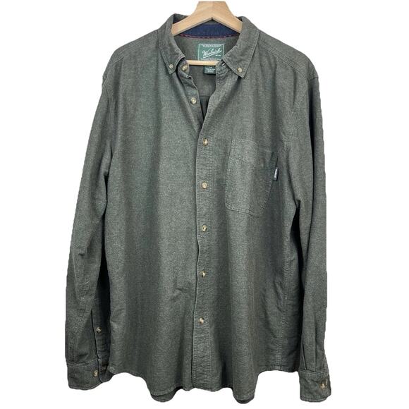 Woolrich Button Up Mens Cotton Flannel Chamois Shirt Large Green Lumberjack - Picture 1 of 13